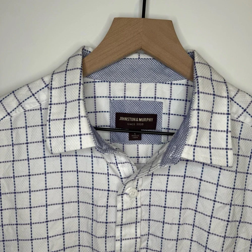 Johnston & Murphy Mens Large‎ White Purple Blue Button Up Long Sleeve Shirt